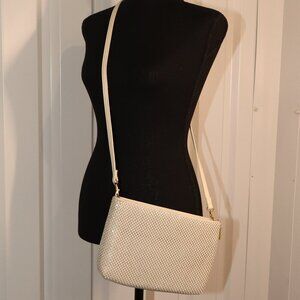 Whiting and Davis International Off White Mesh Evening Bag Long Strap 10x6.5x2
